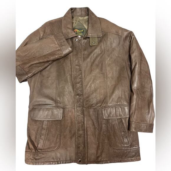Vtg Reed Brown Gorpore Retro Soft Leather Grunge Zip Front Lined Coat Mens 44L - Picture 1 of 10